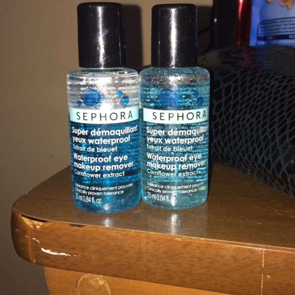 2 travel size bottles of Sephora make up remover